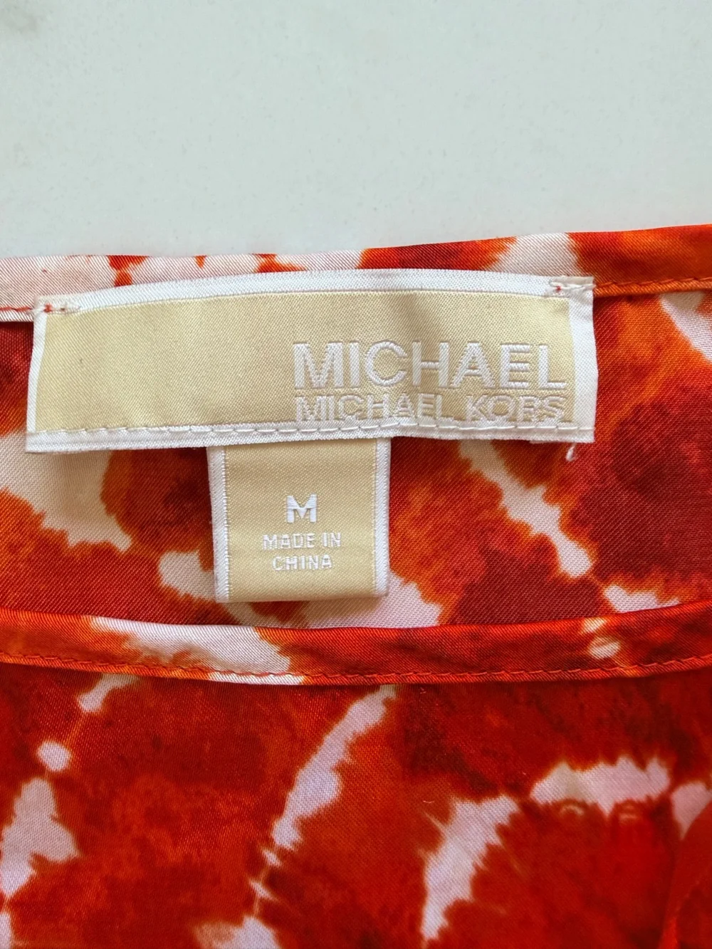 Michael Kors Orange Tie-Dye Circle Print Smocked Hem Blouse